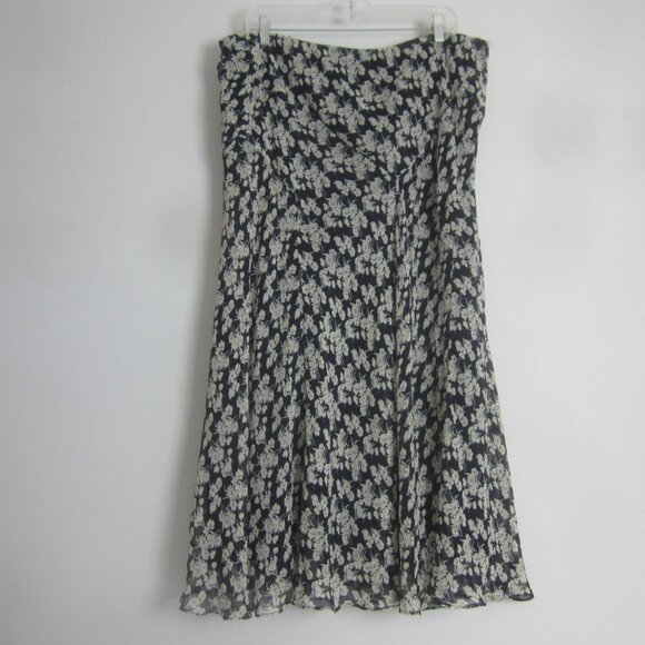 Lauren Ralph Lauren Dresses & Skirts - Ralph Lauren Womens Plus 2X Navy Blue Ivory Floral 100% Silk Midi Skirt Cottage